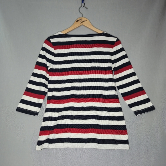 NWT Tommy Hilfiger Striped Boat Neck 3/4 Sleeve Top Nautical Buttons Size M - Picture 2 of 13